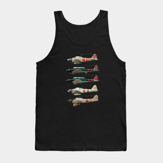 A6M Zero Japan WW2 fighter aircraft Tank Top by Jose Luiz Filho